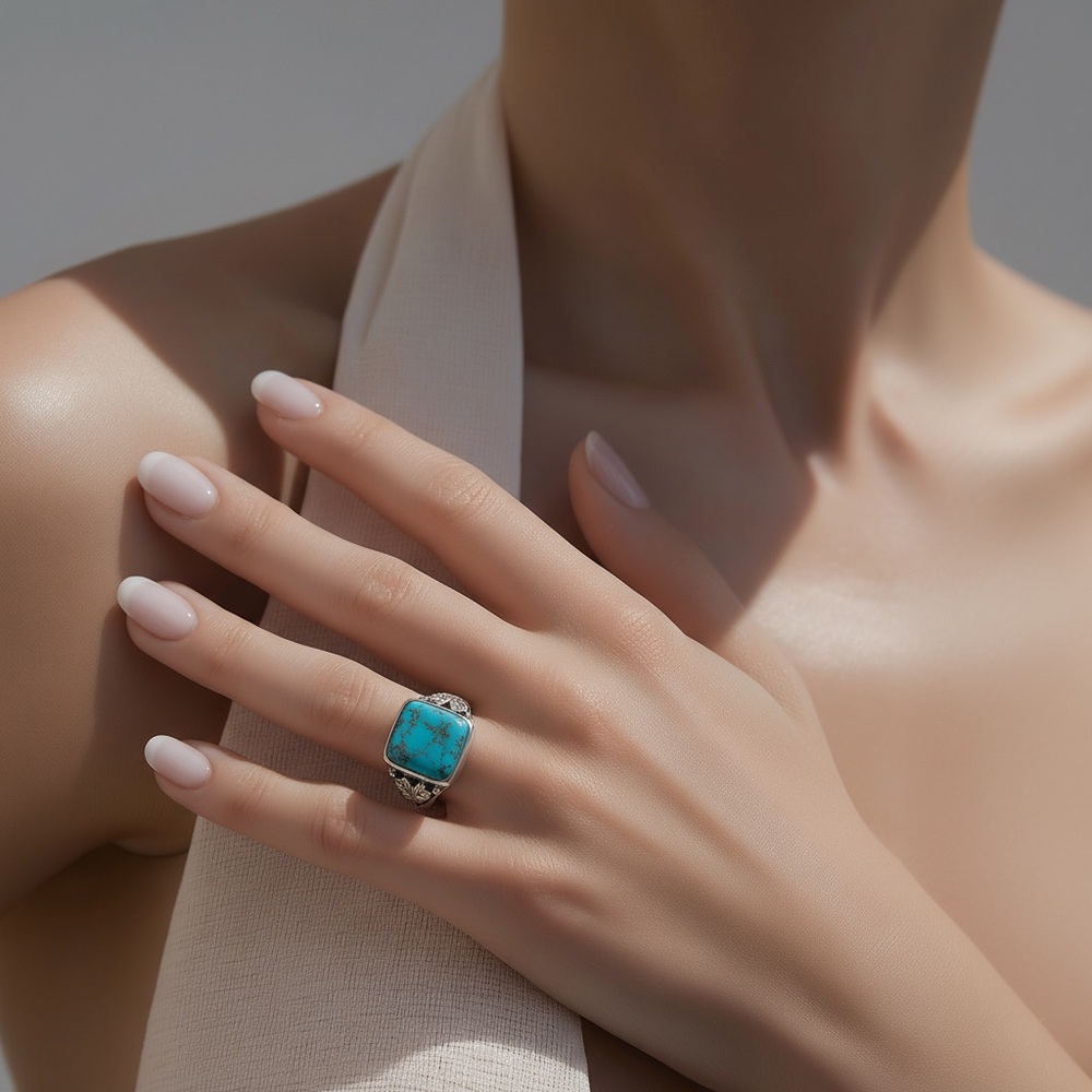 Beautifully Detailed 925 Silver Turquoise Estate Ring